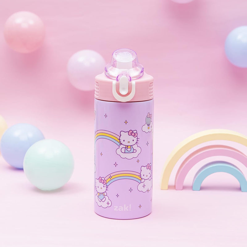 Zak Designs Sanrio Hello Kitty Sage 14oz Leak-Proof Straw Kids Water Bottle | BPA Free, Insulated Stainless Steel, Cupholder Friendly, Dishwasher Safe, Easy to Clean, Lid Lock, For School, Home, Travel
