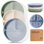 KeaBabies Suction Plates with Lids for Baby, 3-Pack, 100% Silicone (Slate) | Silicone Toddler Plates with Suction, Divided, Kids Baby Led Weaning Essentials, Dishwasher Safe, Microwave Safe, BPA-Free