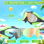3 Pack Swimming Goggles, Kid Goggles with Earplugs Large Frame Anti-Fog/UV Wide View Swim Goggles Boys Girls 6-14