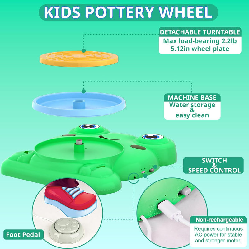 Aujazyble Pottery Wheel for Kids - Complete Pottery Painting Crafts Kit Toy | Arts and Crafts for Kids Ages 8-12 with 3 Pack Clay Art Supplies Toys for Girls Boy Birthday Gift for 6 7 8 9 10 11 12+