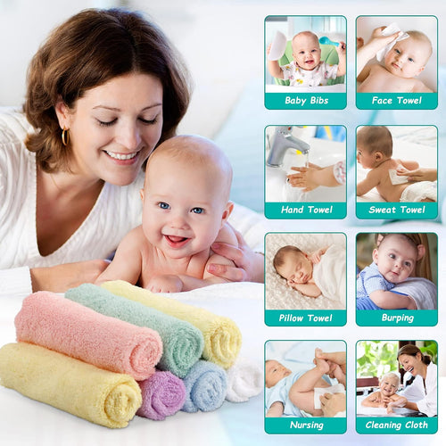 HOMEXCEL Baby Washcloths 24 Pack Microfiber Coral Fleece Soft Wash Cloths | Extra Absorbent, Gentle on Sensitive Skin, for Newborn Infants & Toddlers, Baby Bath Face Towel Reusable, 7 x 9" Multicolor