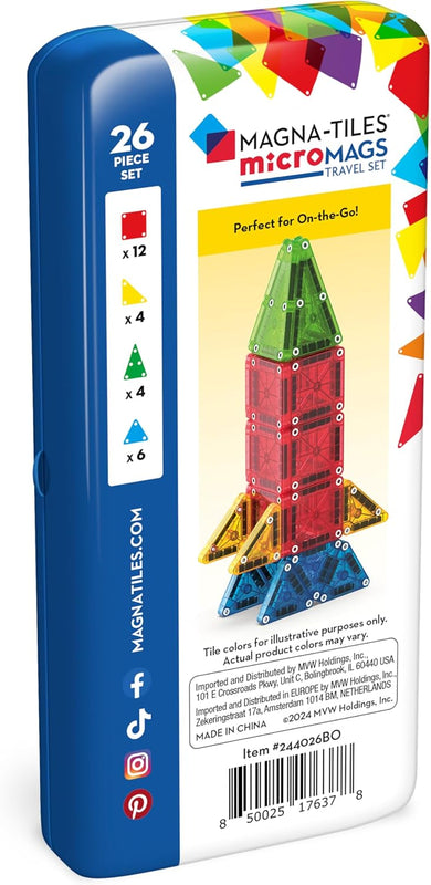 Magna-Tiles 26-Piece Micro Magnetic Tiles Set, Travel Ready, Ages 3+