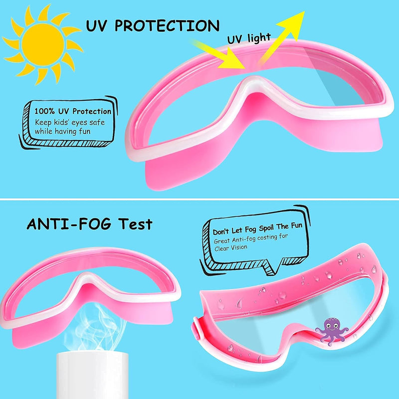 COOLOO Kids Swim Goggles for Age 3-15, 2 Pack Kids Goggles for Swimming with Nose Cover, No Leaking, Anti-Fog, Waterproof