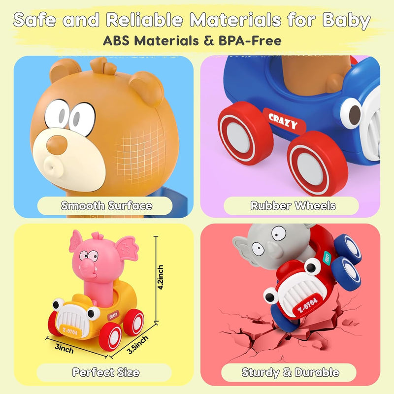 AugToy Press to Go Cars Toys for Baby Infant Toddlers Toys | Animal Racing Cars Toys, Push Go Cars Toys for Baby Boys Girls Easter Christmas Birthday Gifts