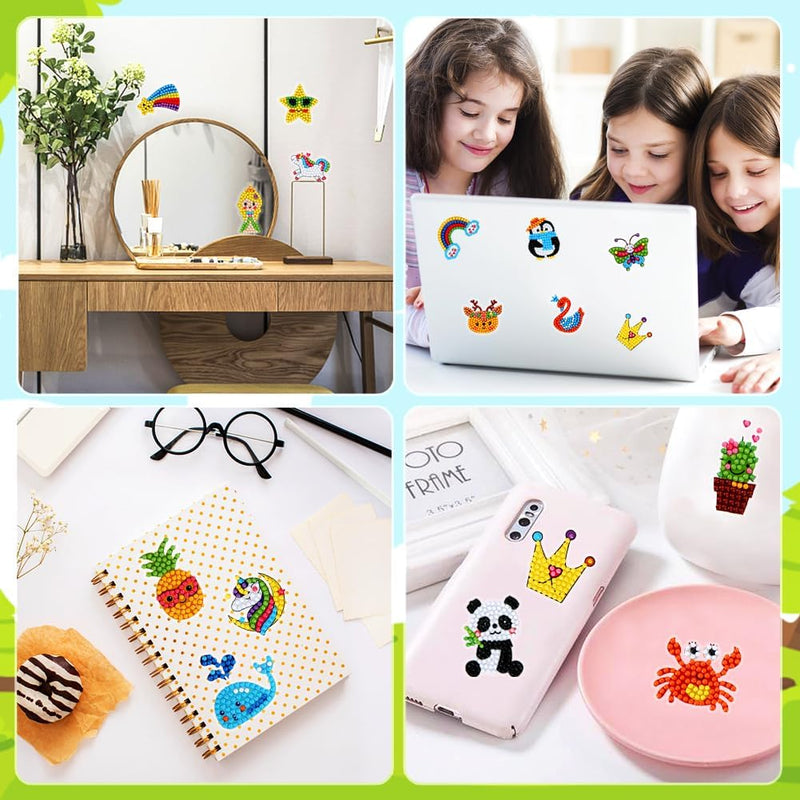 60pcs 5D Diamond Art Stickers Arts and Crafts Kits for Kids Ages 4-8 8-12 | Creative Gem Art Paint by Number Kits for Kids Boys Girls DIY Mosaic Stickers Toys for Birthday Party Halloween Xmas Gifts