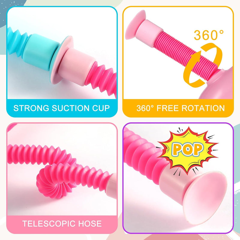 xonteus 4 pcs pop tubes giraffe toys, telescopic suction cup sensory fidget toys for kids, travel friendly entertainment essentials