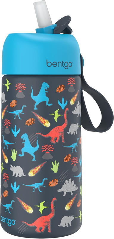 Bentgo Kids Stainless Steel Water Bottle, Leak-Proof, 14 oz, Bite & Sip | Vacuum Insulated, 18/8 Stainless Steel, 12-Hour Cold, Dishwasher Safe, BPA-Free (Rainbows & Butterflies)