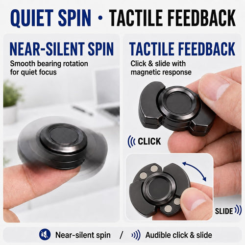 3-in-1 Fidget Spinner, Slider, Clicker| EDC Metal Fidget Toys Adults | Stainless Steel Bearing Stable Spin | Help Relieves Anxiety & Tension | Enhances Focus & Clarity | Compact & Portable, Black