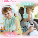 iClever BTH27 Toddler Headphones for 2+ Year Old Baby Kids Travel Study | SafeSound Tech3.0, 74H Playtime, Bluetooth 5.4, BPA Free, Aux, Soft Baby Headphones, Easy Operation, Adjustable, Green/Pink