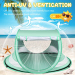 Kapeazo Baby Beach Tent, Pop Up UV Sun Shade for Infant Toddlers (Green) | Portable Baby Beach Essentials, Sun Shelter for Travel, UPF 50+, Breathable Mesh, Infant Sleeping Tent for Parks and Camping