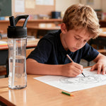 OLDLEY 20oz Kids Water Bottle with Straw, BPA-Free Tritan Water Bottle for School, Leakproof Clear Water Bottle with One Click Open, Measurement Scale, Cup Holder Friendly for Boys Girls,Clear