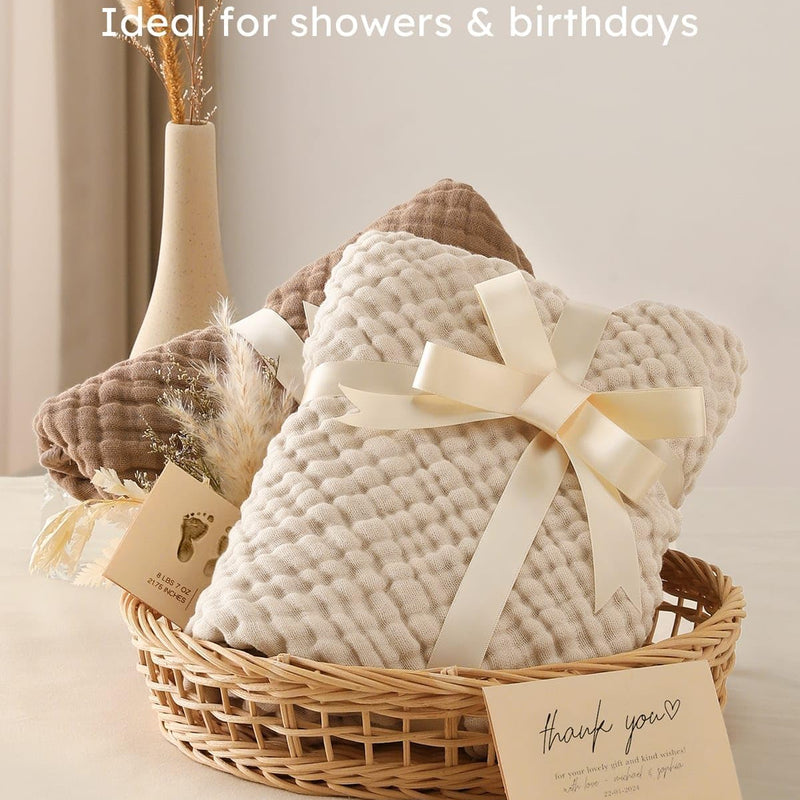 Yoofoss Hooded Baby Towels for Newborn 2 Pack 100% Muslin Organic Cotton Baby Bath Towel with Hood for Babies, Infant, Toddler and Kids, 32x32Inch, Soft and Absorbent Newborn Essential, Beige&Coffee