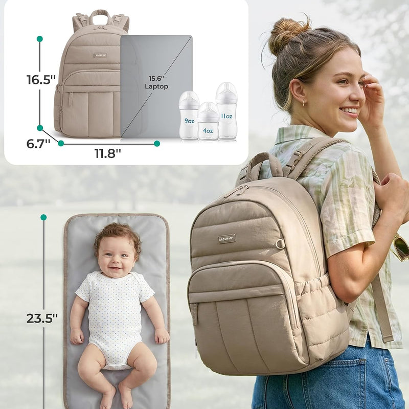 BAGSMART Baby Diaper Bag with Waterproof Pad, Camel | Newborn Essentials, Lightweight Backpack for Girl Boy, Baby Shower Gifts