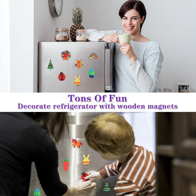 DIY Wooden Magnet 36 Art Craft Supplies Painting Kit for Kids Ages 4-8 8-12 | Party Favors for Boys Girls Birthday Easter Crafts Gifts Toys Basket Goodie Bag Stuffers