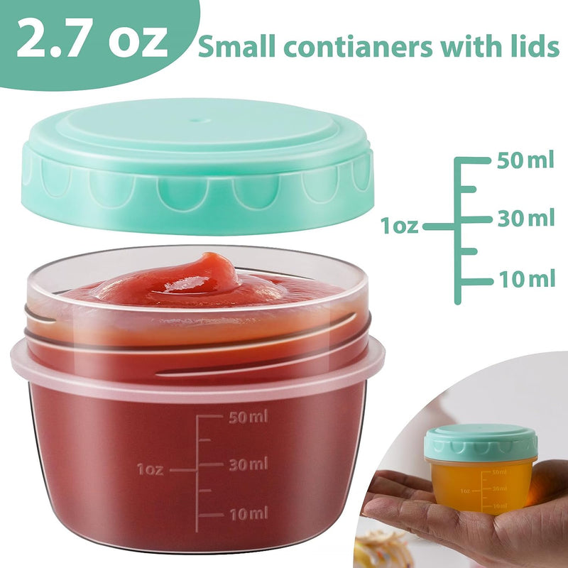 Salad Dressing Container to Go with lids Dishwasher and Microwave Safe | Tiny Condiment Containers with Graduated Lines, Reusable Leakproof Small Sauce Containers for Lunch Box 6 Pcs 2.7 OZ Mixed 1
