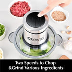 Kitchen in the box Food Processors,Small Meat Grinder & Food Chopper Electric Vegetable Chopper with 2 Bowls (8 Cup+8 Cup)& 2 Bi-Level Blades for Meat/fish/Vegetable/Baby Food,Black