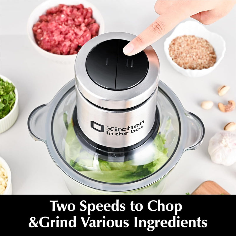 Kitchen in the box Food Processors,Small Meat Grinder & Food Chopper Electric Vegetable Chopper with 2 Bowls (8 Cup+8 Cup)& 2 Bi-Level Blades for Meat/fish/Vegetable/Baby Food,Black
