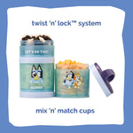 Whiskware Bluey Stackable Snack Containers for Babies, Toddlers, and Kids, 3 Stackable Snack Cups for School and Travel, Cupholder Friendly, Bluey and Bingo! Let’s Do This!