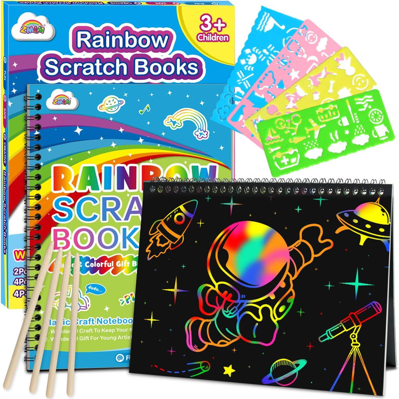 ZMLM 2-Pack Rainbow Scratch Notebook Art-Crafts Gift for Kids 3-12 Years Old