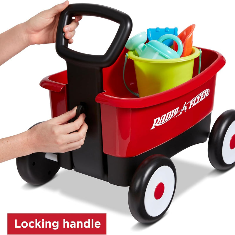 radio flyer push & pull walker wagon with garden tools, red, for kids 1-4 years old