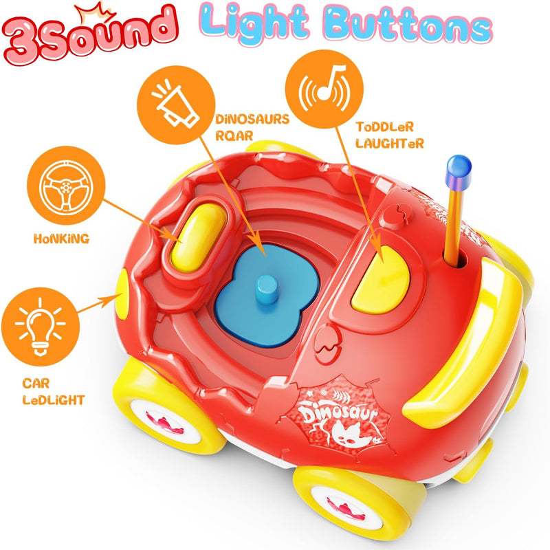 Kidz do 2 Pack Dinosaur Remote Control Cars for Kids 2-5 Years Old with Music and Light Features