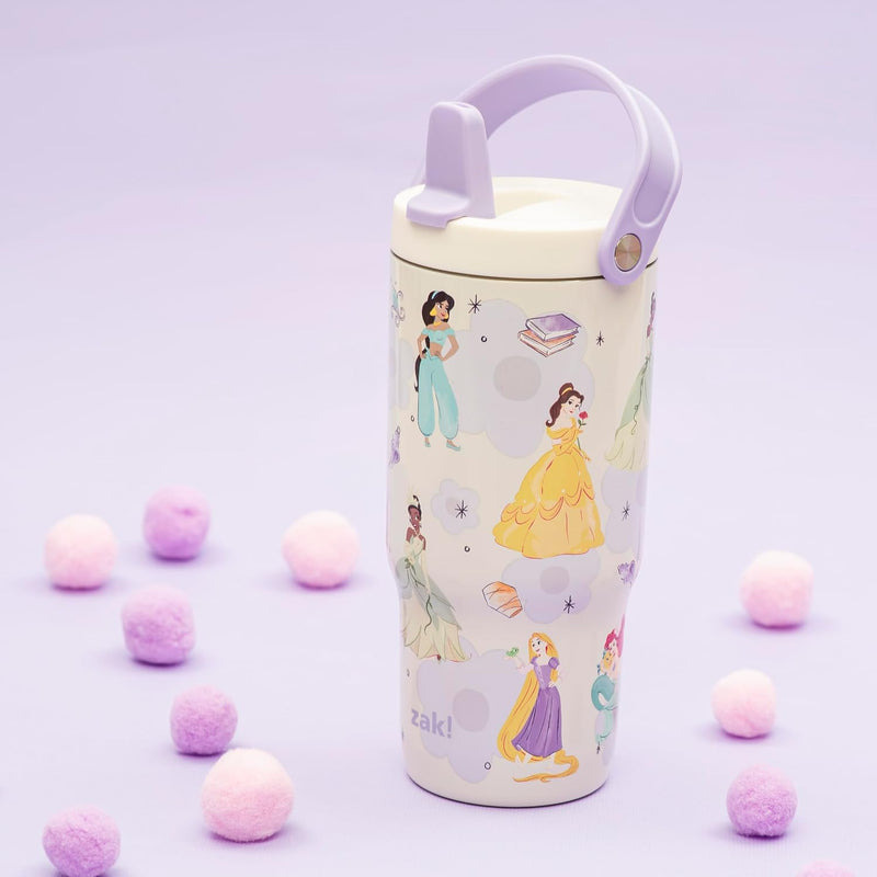 Zak Designs Disney Princess Siply 20oz Leak-Proof Straw Insulated Tumbler | BPA Free, Stainless Steel, Handle, Cupholder Friendly, Dishwasher Safe, Kids Water Bottle For School, Home, Travel, Ariel