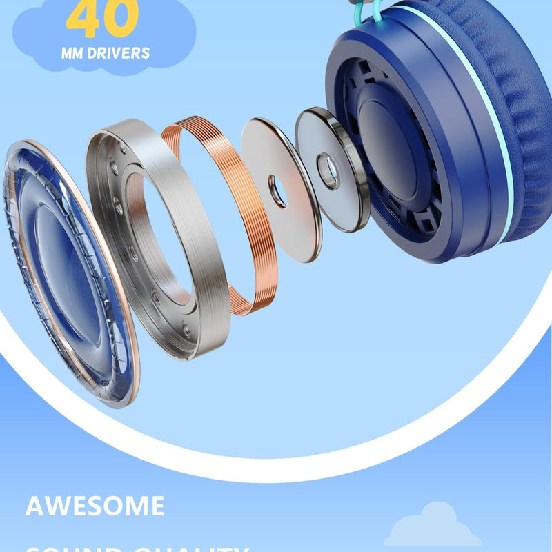 bywulanda upgrade usb type c kids headphones for safe volume limited kids school headphones dark blue