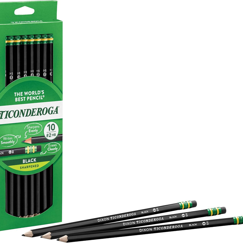 Ticonderoga Wood-Cased Pencils, Pre-Sharpened, 2 HB Soft, Black, 10 Count