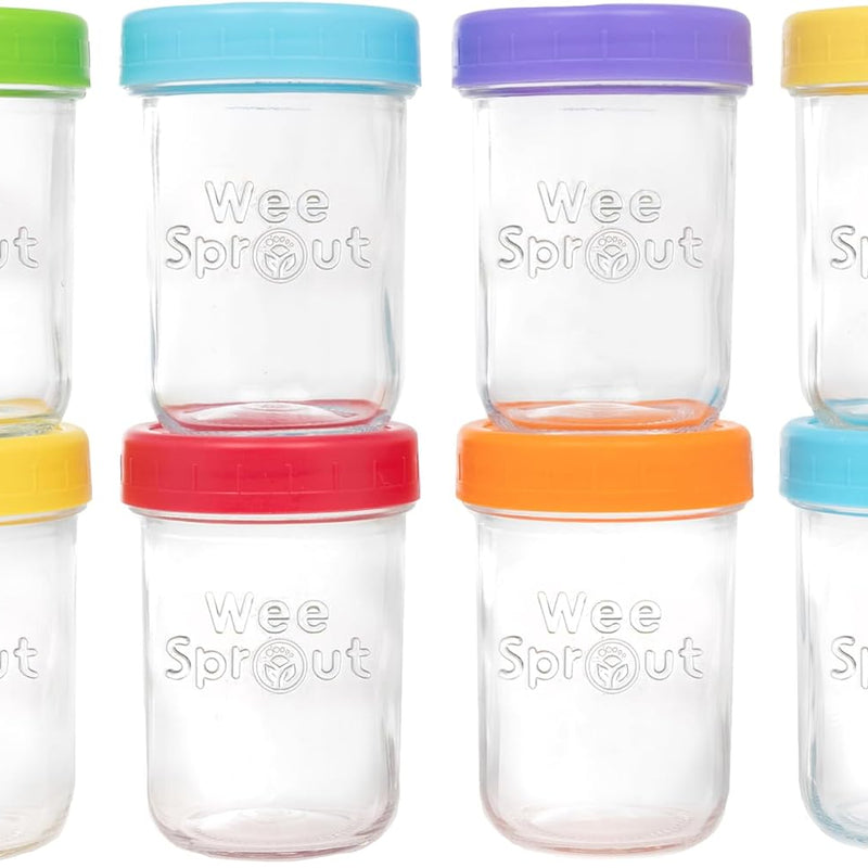 WeeSprout Glass Baby Food Storage Jars w/ Lids (4/8 oz, 12 Pack Set) Snack, Reusable Small Containers, Breast Milk, Fridge, Freezer, Microwave & Dishwasher Safe, Essential Must Have for Infants