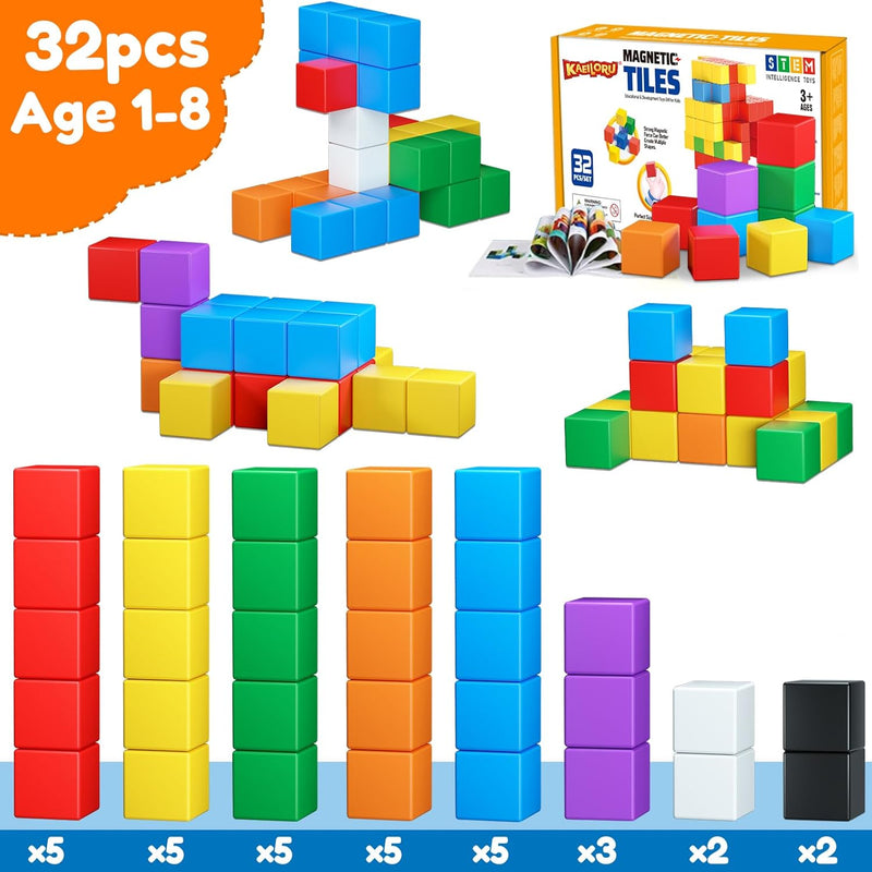 32PCS Magnetic Building Blocks for Toddlers Age 3-5, STEM Educational Sensory Toys for Kids Ages 3-8
