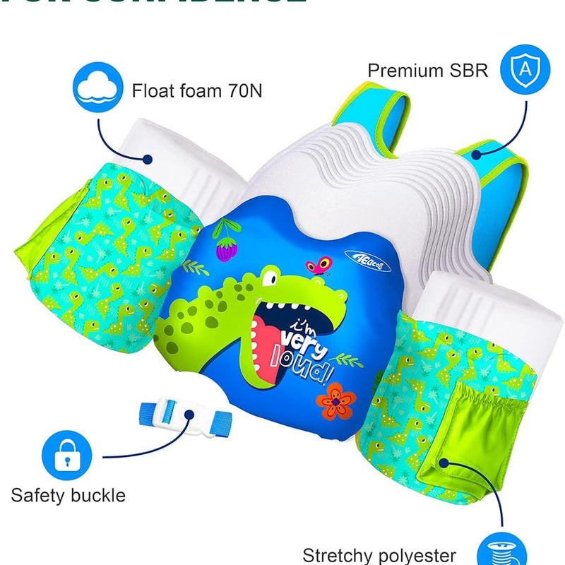 AEOCOO Puddle Float Jumper for Swiming, Toddler Swim Vest for Water Play, Pool Floats with Swimming Arm Floaties Swim Jacket & Water Wings for Kids Swimmies, Boys, Girls, Niños
