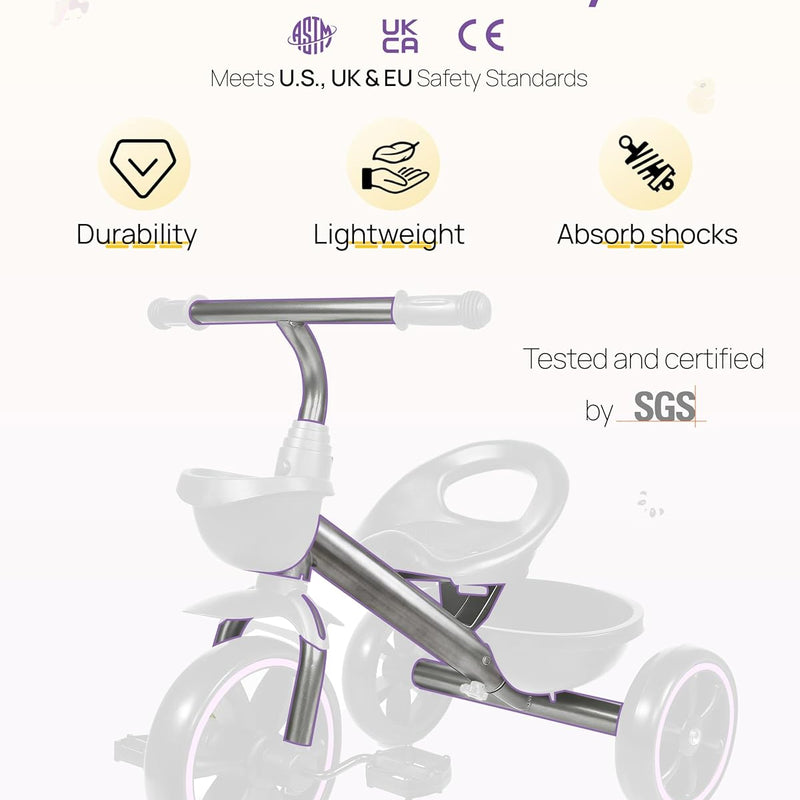 Krido Toddler Tricycle for 2-5 Year Olds - Pink Bike for 24 Month to 4 Year Old Girls and Boys