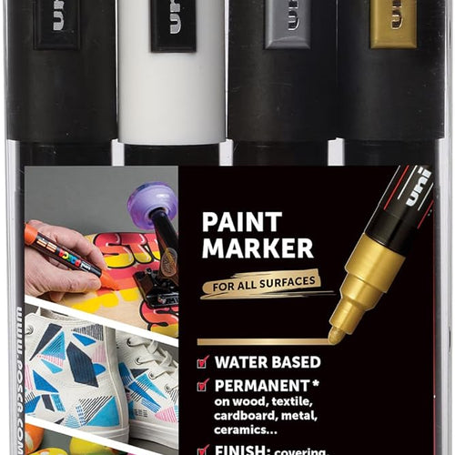 uni POSCA PC-5M Water-Based Paint Markers, Reversible Medium Tip (1.8-2.5mm), Assorted Colors, 4 Pack