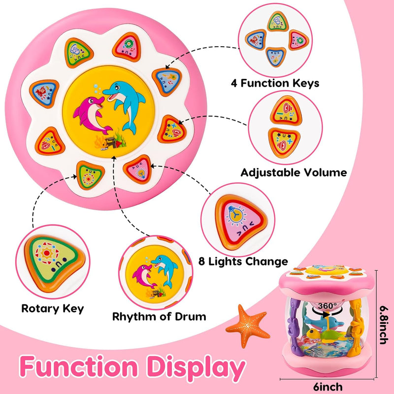 Baby Girl Toys Tummy Time Musical Light Up Ocean Rotating Projector Gifts | Infant Aquarium Crawling Walking Learning Toys Newborn Must Have Babies Girls First Birthday Shower Gifts