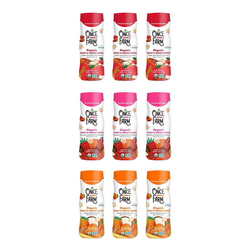 Once Upon A Farm Strawberry, Coconut & Sweet Potato Puffed Sorghum Snack, Fruit & Veggie Puffs, Non GMO, 1.5 Ounces (Pack Of 6) | Once Upon A Farm Organic Strawberry, Coconut & Sweet Potato Puffed Sorghum Snack, Fruit & Veggie Puffs, Non GMO, 1.5 oz, 6ct