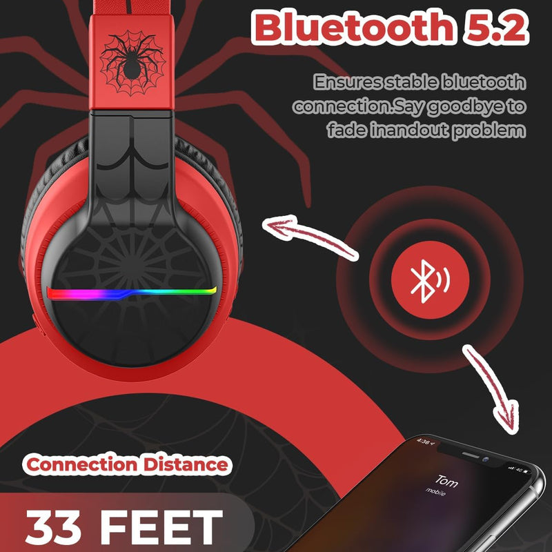 iClever BTH12 Kids Bluetooth Headphones 85H Playtime with LED Lights Travel | SafeSound Tech, Stereo Sound, USB C Charging AUX Cable Over Ear Built-in Mic, Kids Wireless Headphones for Toddler Boys Girls