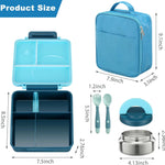 Bento Lunch Box Set for Kids with 8oz Soup Thermo, Leak-Proof Lunch Containers with 4 Compartment, Kids Thermo Hot Food Jar and Insulated Lunch Bag for Kid to School-Blue