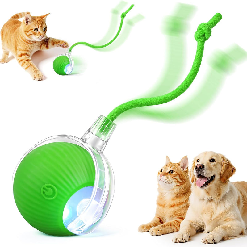 Smart Interactive Automatic Electric Rolling Moving Rechargeable Motion Activated Self Play Electronic Stimulation Chase Teaser Ball Toy with Rope for Indoor Bored Adult Cat and Dog Not Chewing, Pink