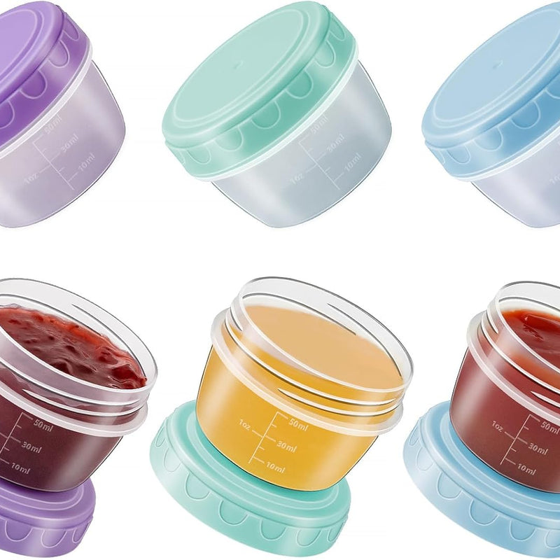 Salad Dressing Container to Go with lids Dishwasher and Microwave Safe | Tiny Condiment Containers with Graduated Lines, Reusable Leakproof Small Sauce Containers for Lunch Box 6 Pcs 2.7 OZ Mixed 1