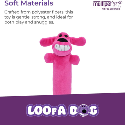 Multipet Original Loofa Dog Plush Toy - Squeaky Toy for All Dogs - Extra Soft Plush - Stuffed Animal Dog Toys for Playing - Cute Dog Pet Toy (1 Count, 12”, Random Color Surprise)