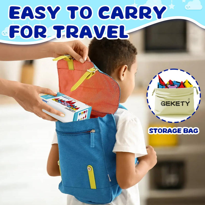 Mini Magnetic Tiles for Kids, Magnetic Building Set, Travel Toys for Ages 3+