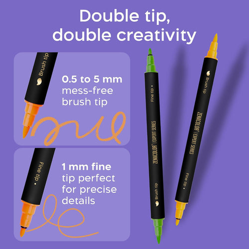 Zenacolor 26 Dual Tip Fabric Paint Marker - Non Toxic Fabric Markers Permanent For Clothes with Fine & Brush Tips - Shoe Paint, Canvas, Totes Bags