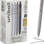 uniball™ Zento Gel Pens, Black Ink, 0.7mm Medium Point, Retractable, 4 Count, Smooth Writing, Quick-Drying, No Smear, No Bleed, Muted Barrel Colors