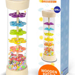 Montessori rain stick for 6-12 months, 1 year old baby rattle toy with 7.7 inch wooden rainmaker