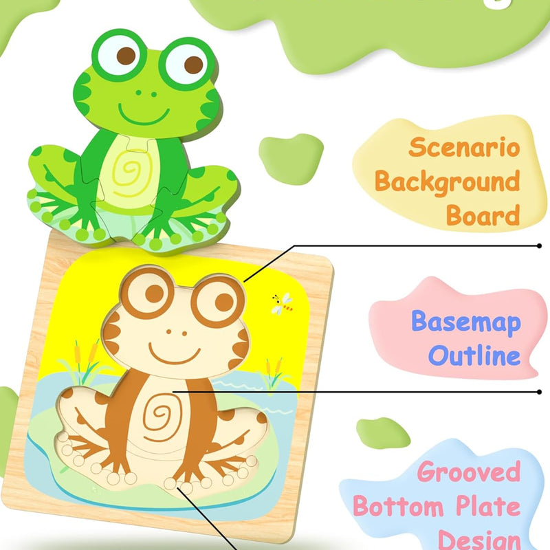 Benresive Wooden Toddler Puzzles, 6pcs Animal Montessori Toys for 1-3 Year Olds