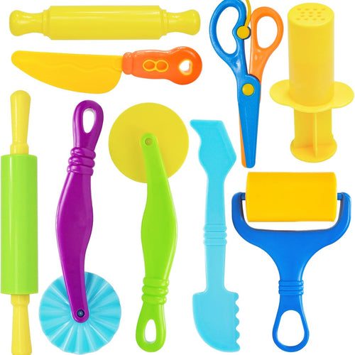 LCY WEDSHI Dough Tool Set for Kids, 9-Piece Plastic Dough Accessories Kit for Ages 4-8, Safety Scissors and Rollers Included