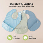 KeaBabies 3-Pack Waterproof Baby Bibs for Eating, Lightweight (Ocean) | Toddler Feeding Bibs with Large Food Catcher, Mess Proof, Food-Grade, Baby Eating Essentials, Easy to Put On & Clean