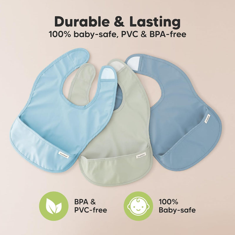 KeaBabies 3-Pack Waterproof Baby Bibs for Eating, Lightweight (Ocean) | Toddler Feeding Bibs with Large Food Catcher, Mess Proof, Food-Grade, Baby Eating Essentials, Easy to Put On & Clean