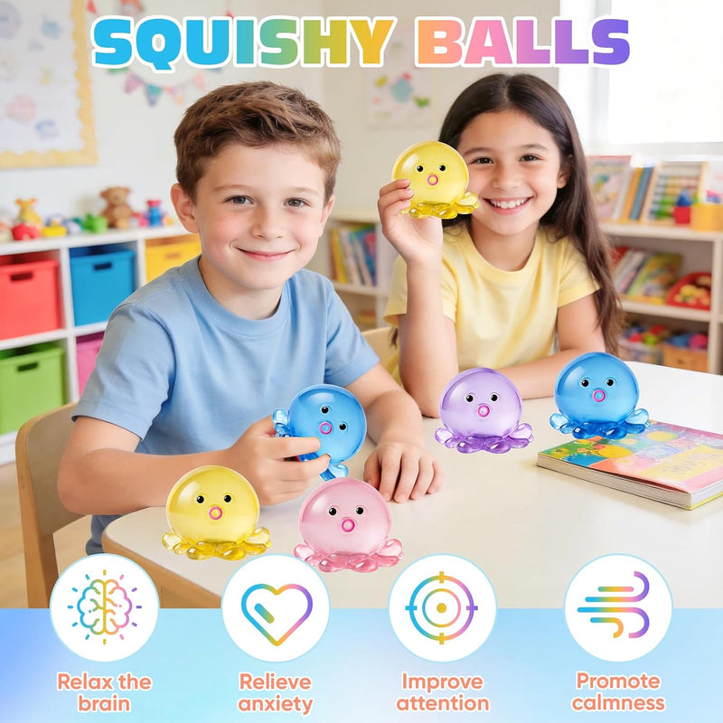 VISCOO 4 Pack Octopus Stress Balls for Adults Kids, Slow Rising Squishy for Anxiety Stress Relief, Cute Squeeze Ball for Party Favors/Taba Squishy for Classroom Prize Birthday