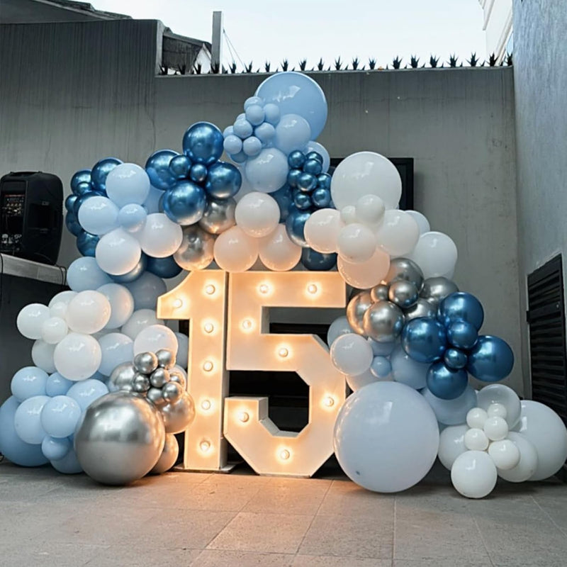 12 Inch Blue Silver Balloons Set, Dark Navy Confetti Party Latex Balloon for Birthday Graduation Baby Shower